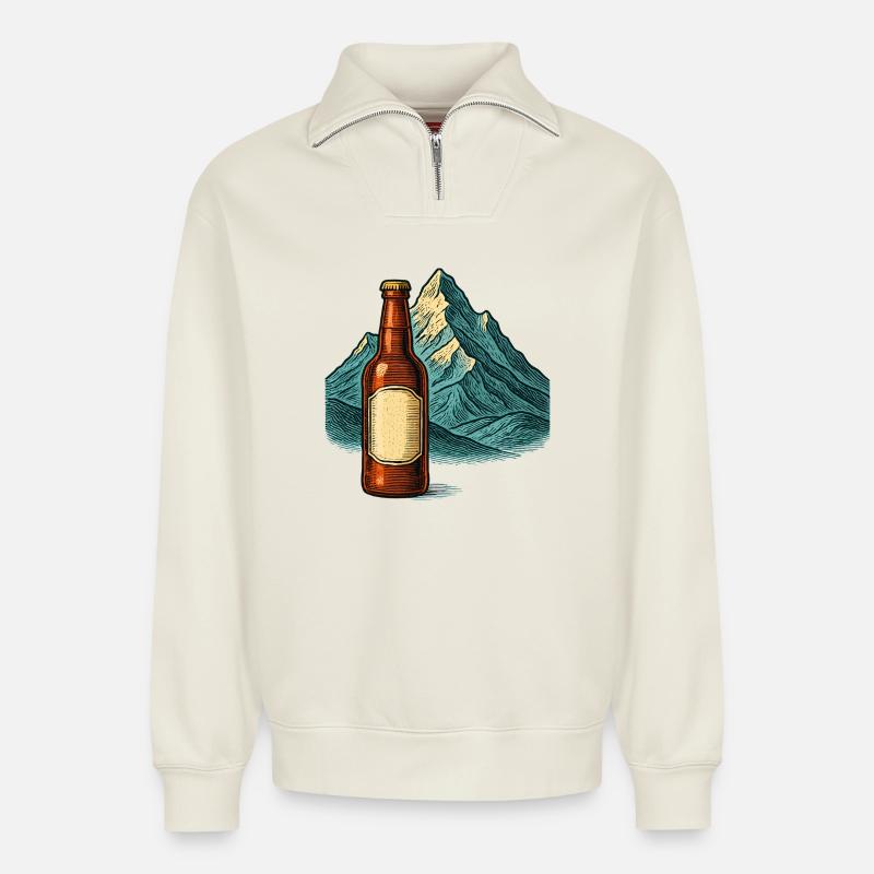 Abstraktes Berglandschaft mit Flasche - Relaxed Unisex Organic Half Zip Sweatshirt – von SPREAD - Naturweiß