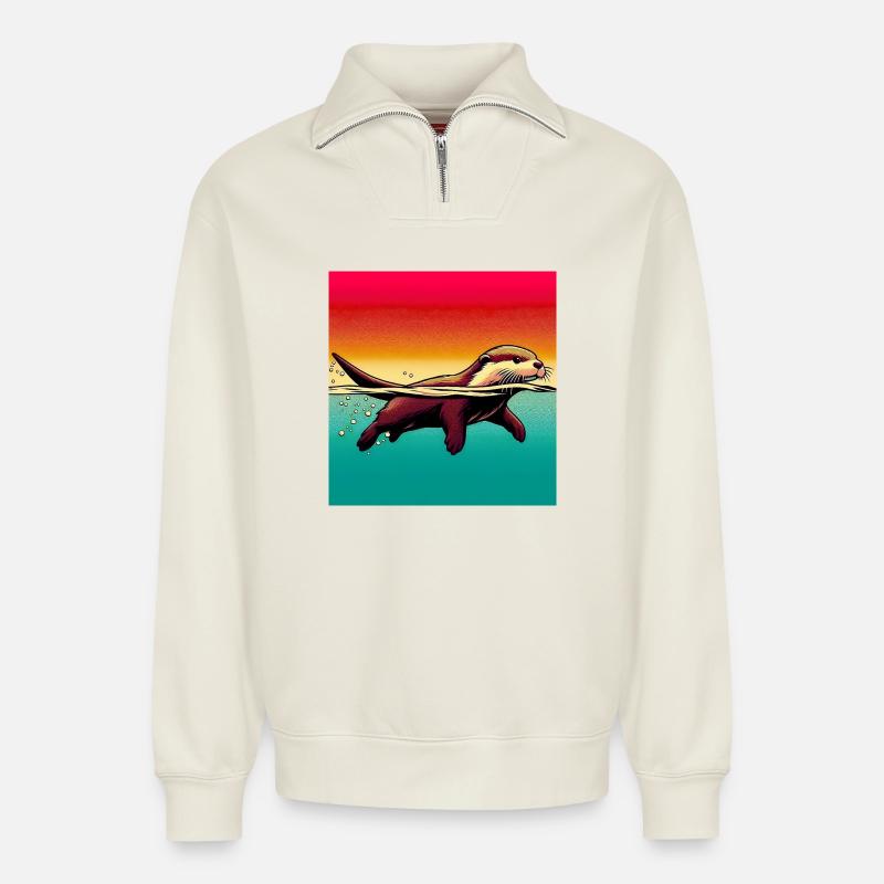 Otter - Relaxed Unisex Organic Half Zip Sweatshirt – von SPREAD - Naturweiß