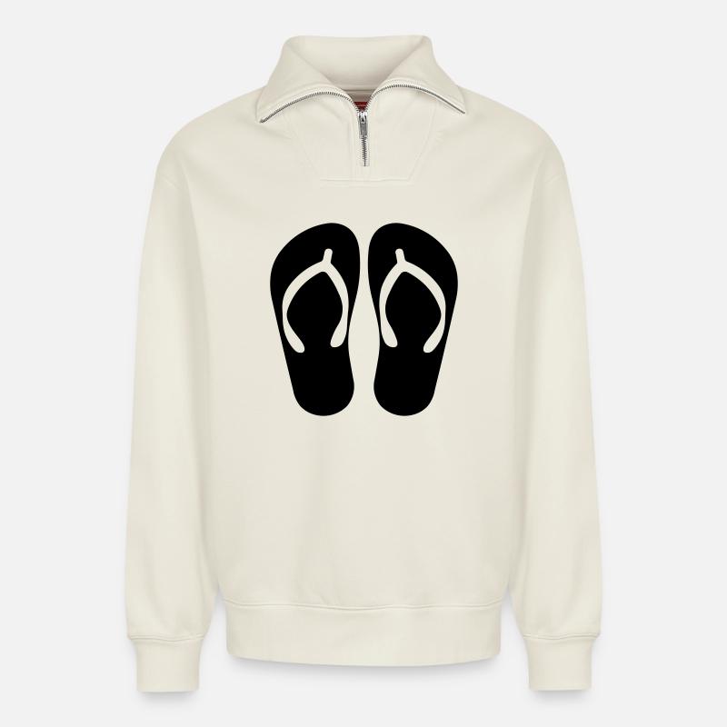 tongs - Sweat unisexe décontracté en coton biologique à demi-zip – de SPREAD - blanc cassé