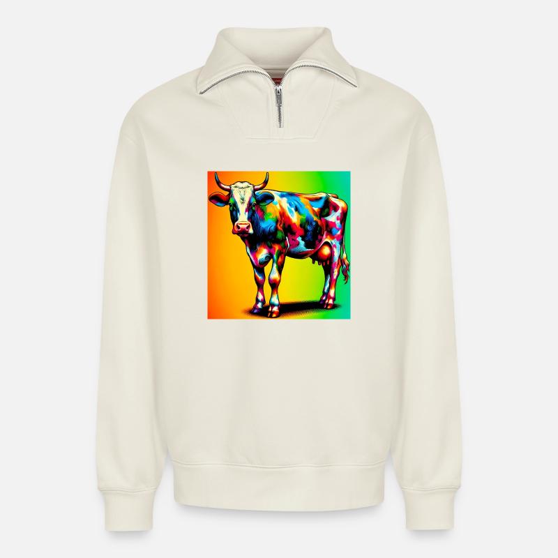 Kuh - Relaxed Unisex Organic Half Zip Sweatshirt – von SPREAD - Naturweiß