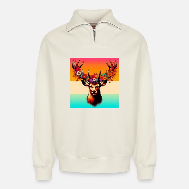 Hirsch - Relaxed Unisex Organic Half Zip Sweatshirt – von SPREAD - Naturweiß