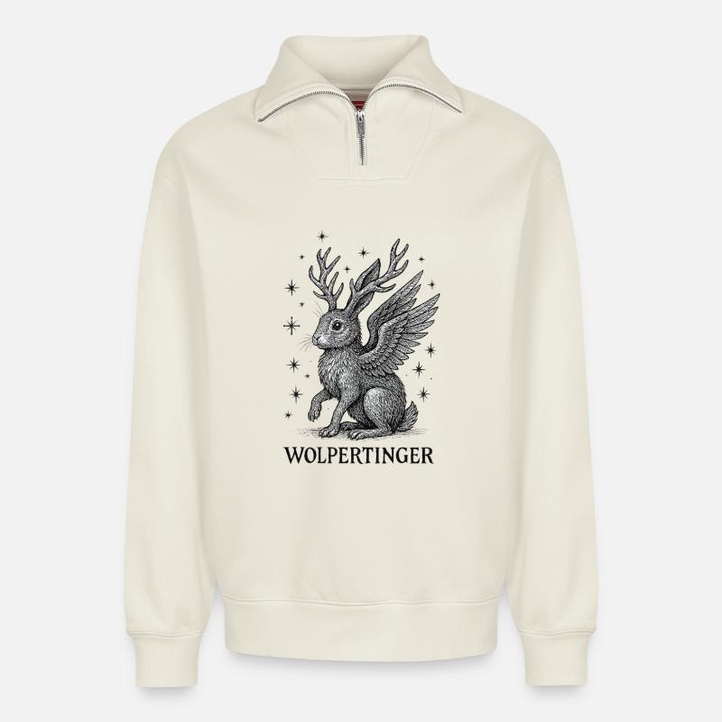 Mythical creature - The Wolpertinger - Relaxed Unisex Organic Half Zip Sweatshirt – by SPREAD - off white
