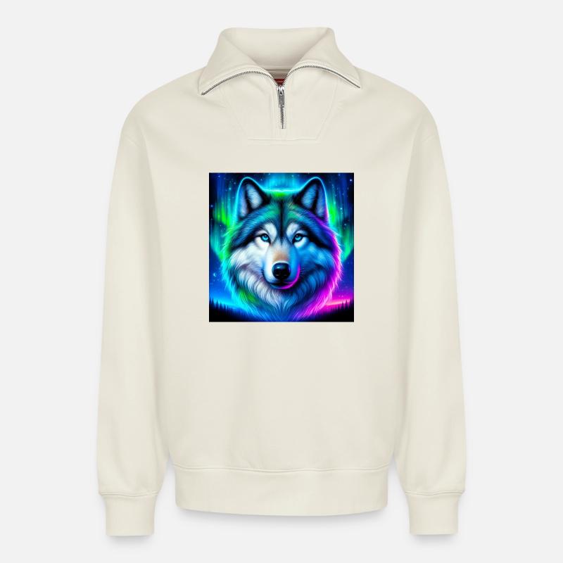 Wolf - Relaxed Unisex Organic Half Zip Sweatshirt – von SPREAD - Naturweiß