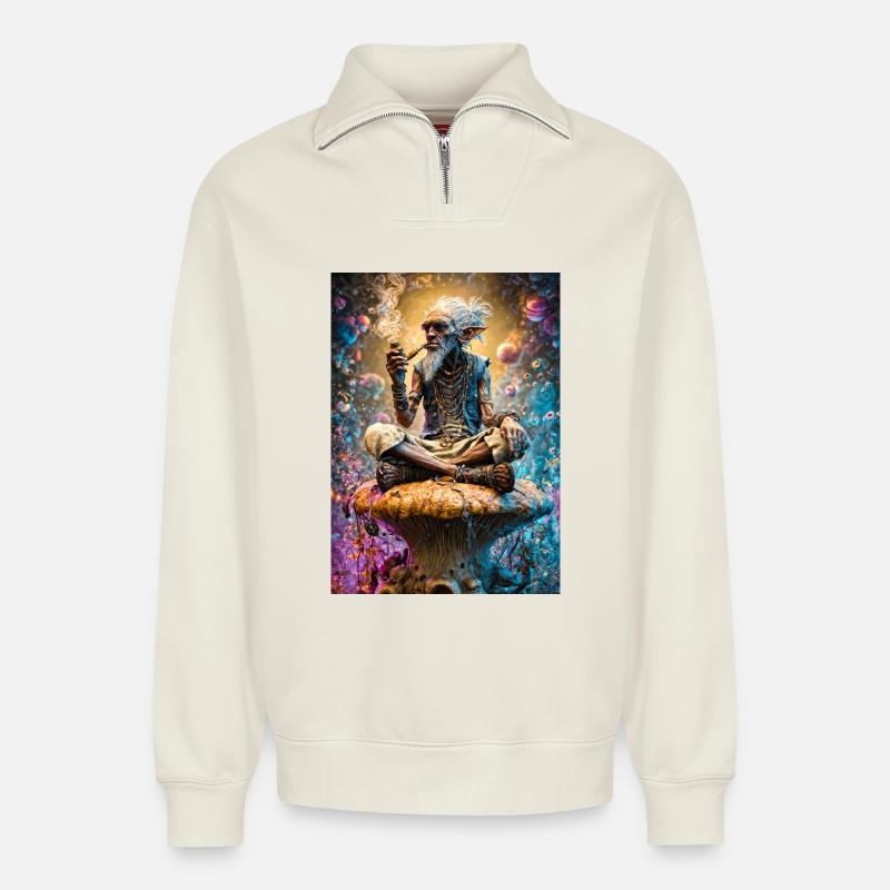 Psychedelischer Goblin-Salbei auf Pilz - Relaxed Unisex Organic Half Zip Sweatshirt – von SPREAD - Naturweiß