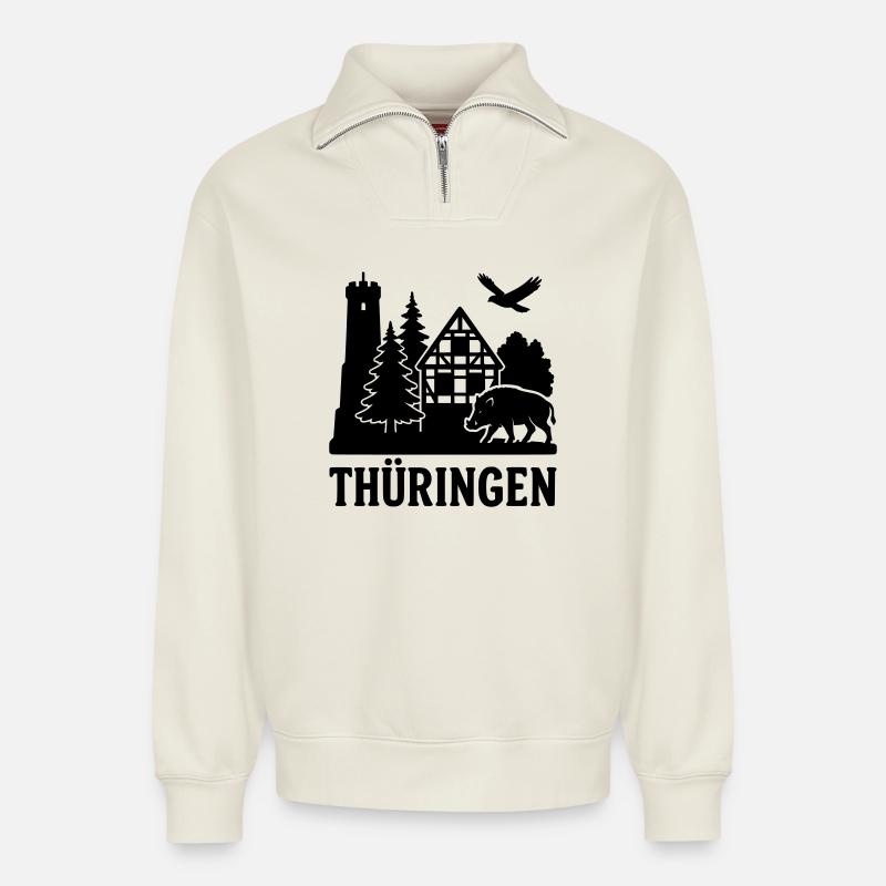 Silhouette Thuringe - Sweat unisexe décontracté en coton biologique à demi-zip – de SPREAD - blanc cassé
