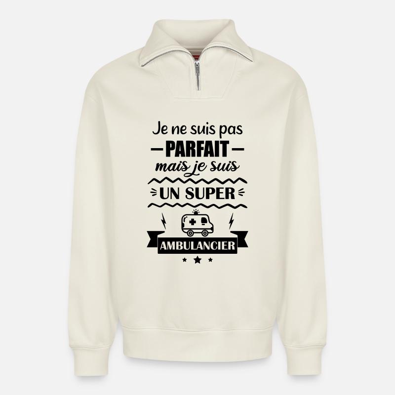Super Ambulancier Urgences - Sweat unisexe décontracté en coton biologique à demi-zip – de SPREAD - blanc cassé