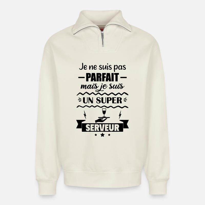 Nicht perfekt, aber toller Server - Relaxed Unisex Organic Half Zip Sweatshirt – von SPREAD - Naturweiß