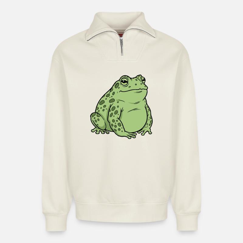 Fette Kröte - Relaxed Unisex Organic Half Zip Sweatshirt – von SPREAD - Naturweiß