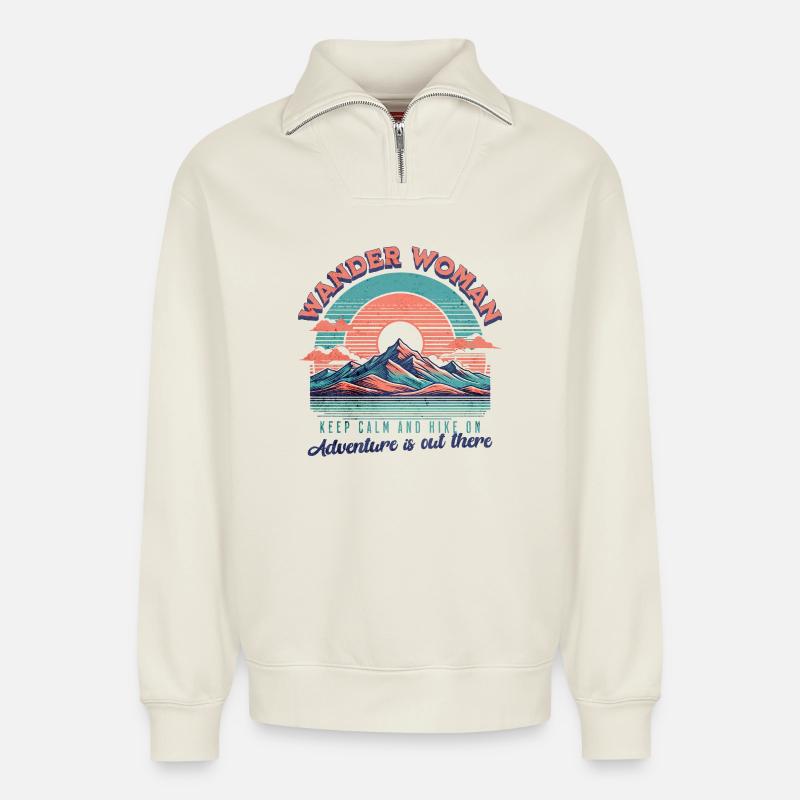 Wander_Woman - Relaxed Unisex Organic Half Zip Sweatshirt – by SPREAD - off white