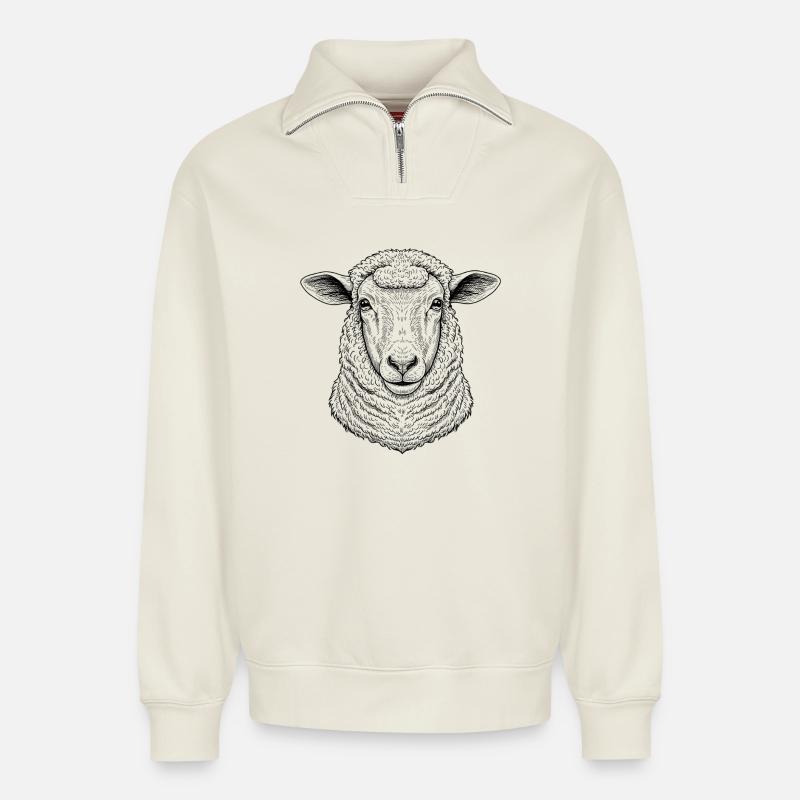 Schaf - Relaxed Unisex Organic Half Zip Sweatshirt – von SPREAD - Naturweiß