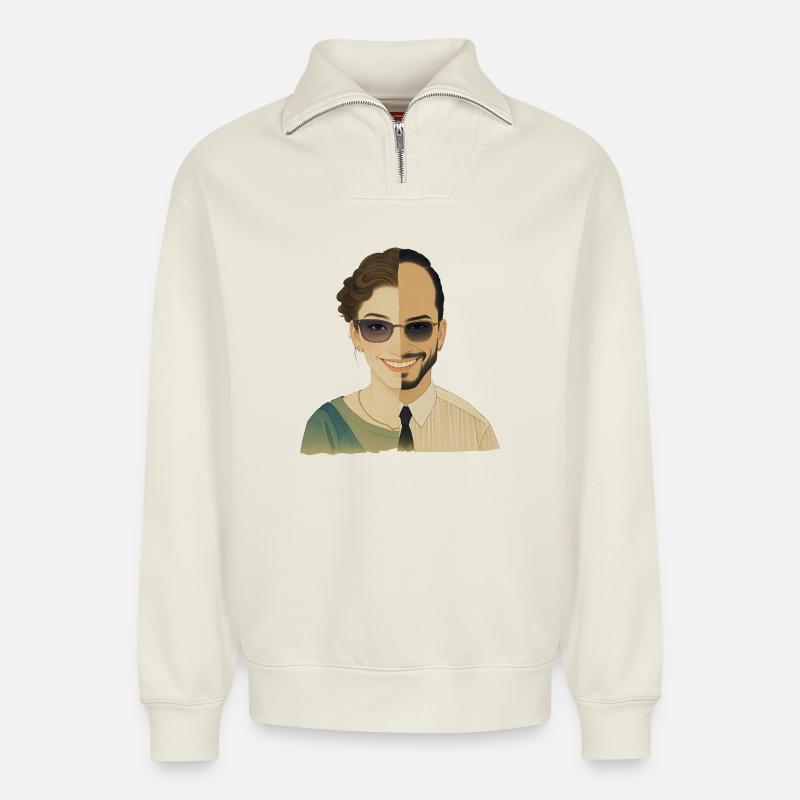 WIR SIND EINS – nette Menschen - Relaxed Unisex Organic Half Zip Sweatshirt – von SPREAD - Naturweiß