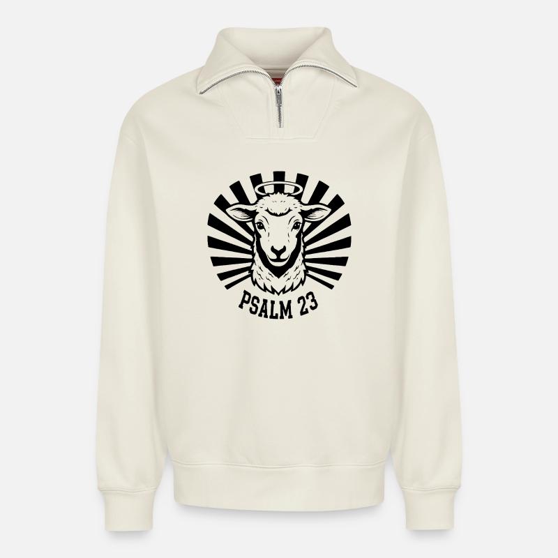 Psalm23-Lamm - Relaxed Unisex Organic Half Zip Sweatshirt – von SPREAD - Naturweiß