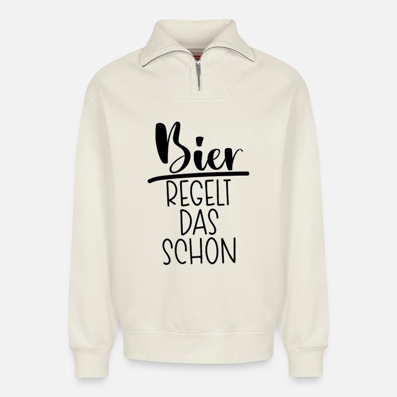 Bier regelt das - Relaxed Unisex Organic Half Zip Sweatshirt – von SPREAD - Naturweiß