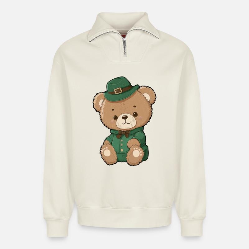 Smaragdgrüner Koboldbär - Relaxed Unisex Organic Half Zip Sweatshirt – von SPREAD - Naturweiß