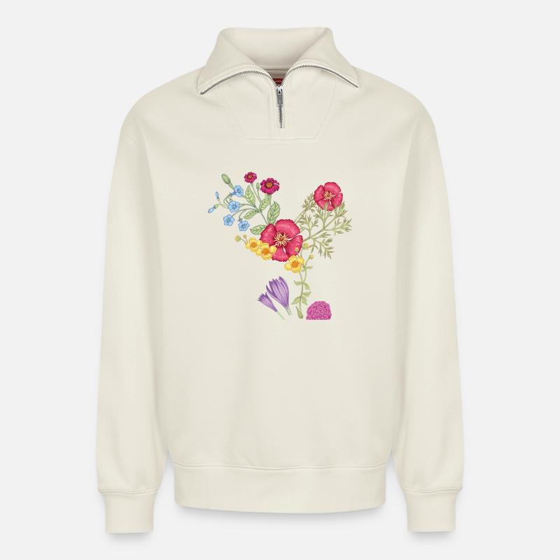Source - Sweat unisexe décontracté en coton biologique à demi-zip – de SPREAD - blanc cassé