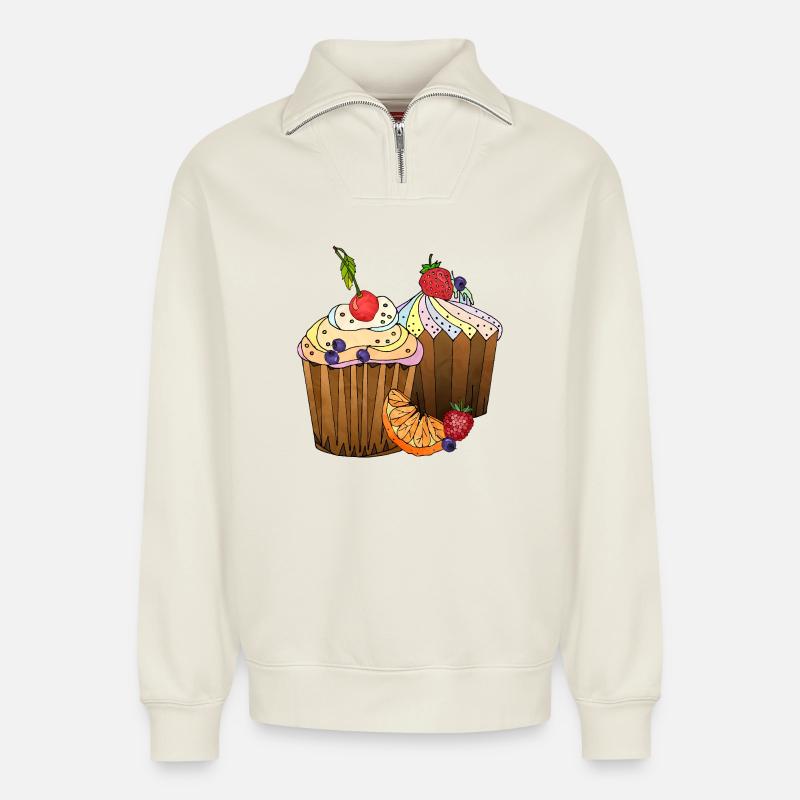Cakes - Relaxed Unisex Organic Half Zip Sweatshirt – by SPREAD - off white