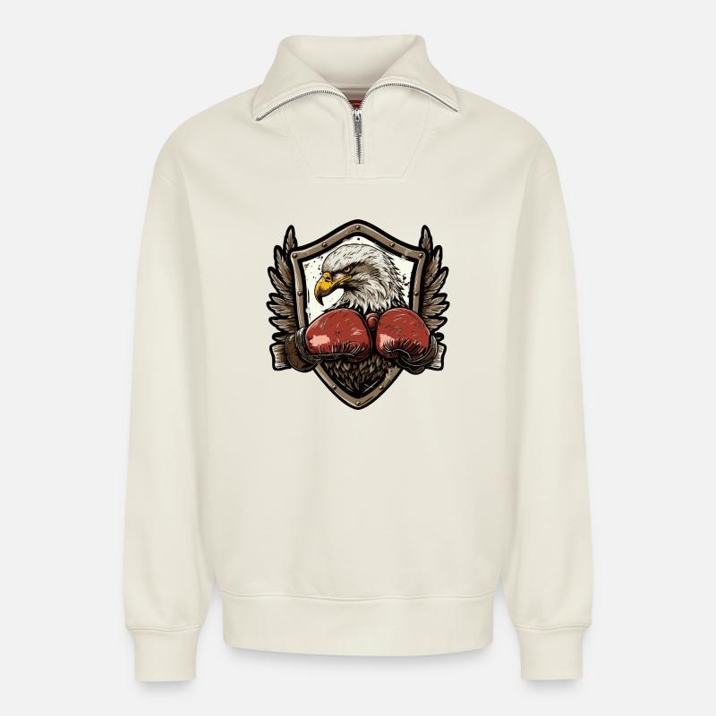 Eagle Boxer MMA - Sweat unisexe décontracté en coton biologique à demi-zip – de SPREAD - blanc cassé