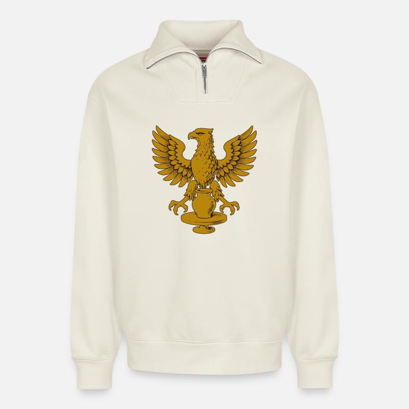 Goldadlerwappen - Relaxed Unisex Organic Half Zip Sweatshirt – von SPREAD - Naturweiß