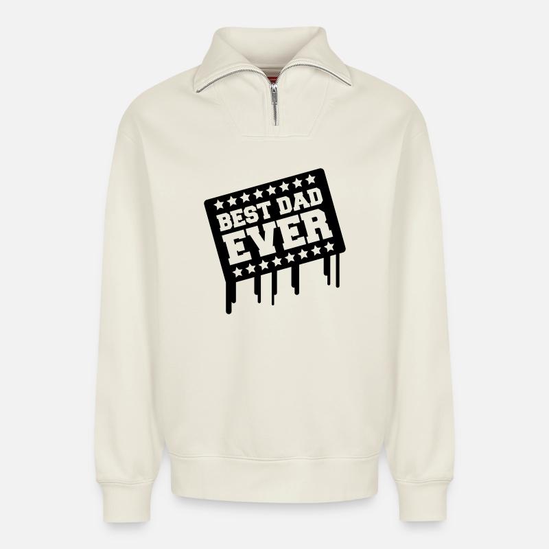 best_dad_ever03 - Relaxed Unisex Organic Half Zip Sweatshirt – von SPREAD - Naturweiß