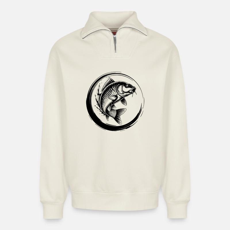 Karpfen Angeln - Relaxed Unisex Organic Half Zip Sweatshirt – von SPREAD - Naturweiß