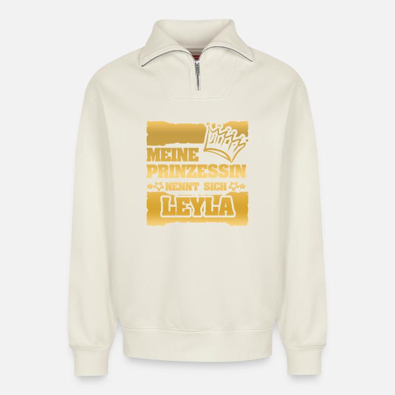 Spruch Leyla - Relaxed Unisex Organic Half Zip Sweatshirt – von SPREAD - Naturweiß