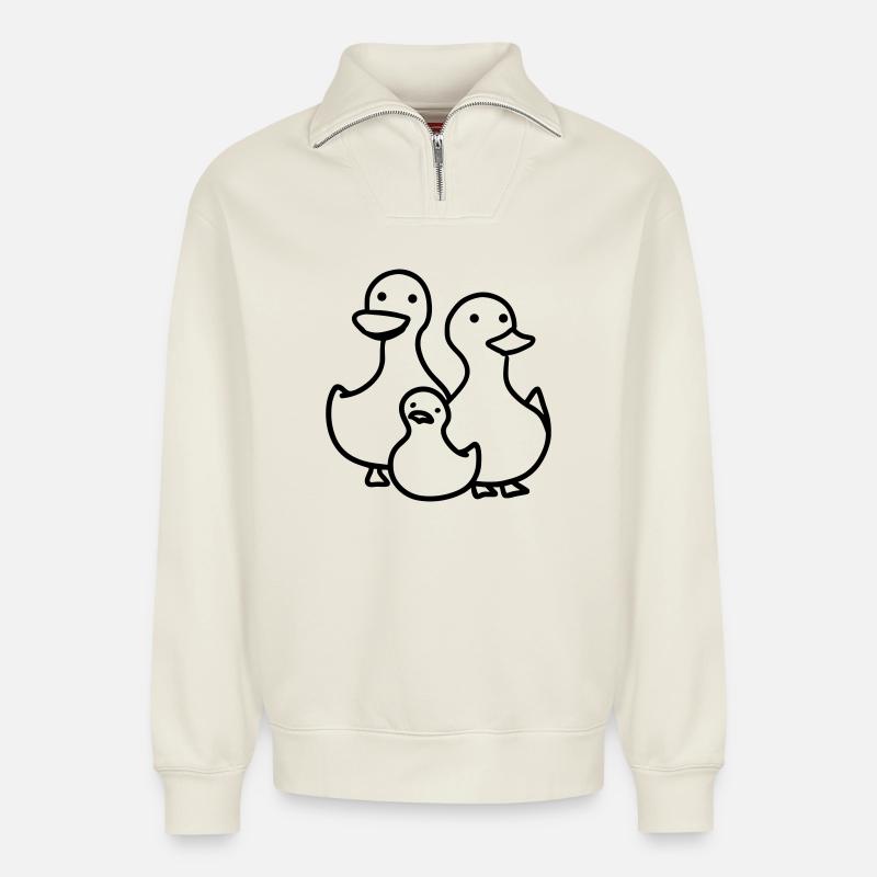Duck Family - Relaxed Unisex Organic Half Zip Sweatshirt – by SPREAD - off white