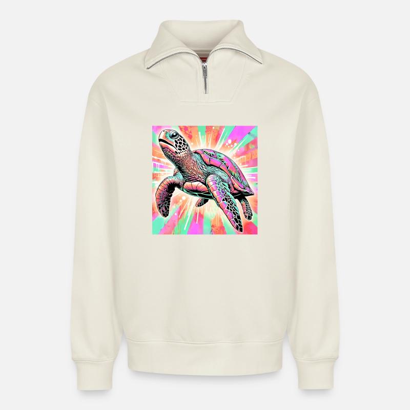 turtle - Relaxed Unisex Organic Half Zip Sweatshirt – by SPREAD - off white