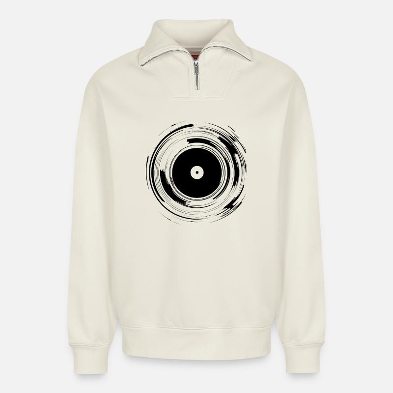DJ Record - Relaxed Unisex Organic Half Zip Sweatshirt – by SPREAD - off white