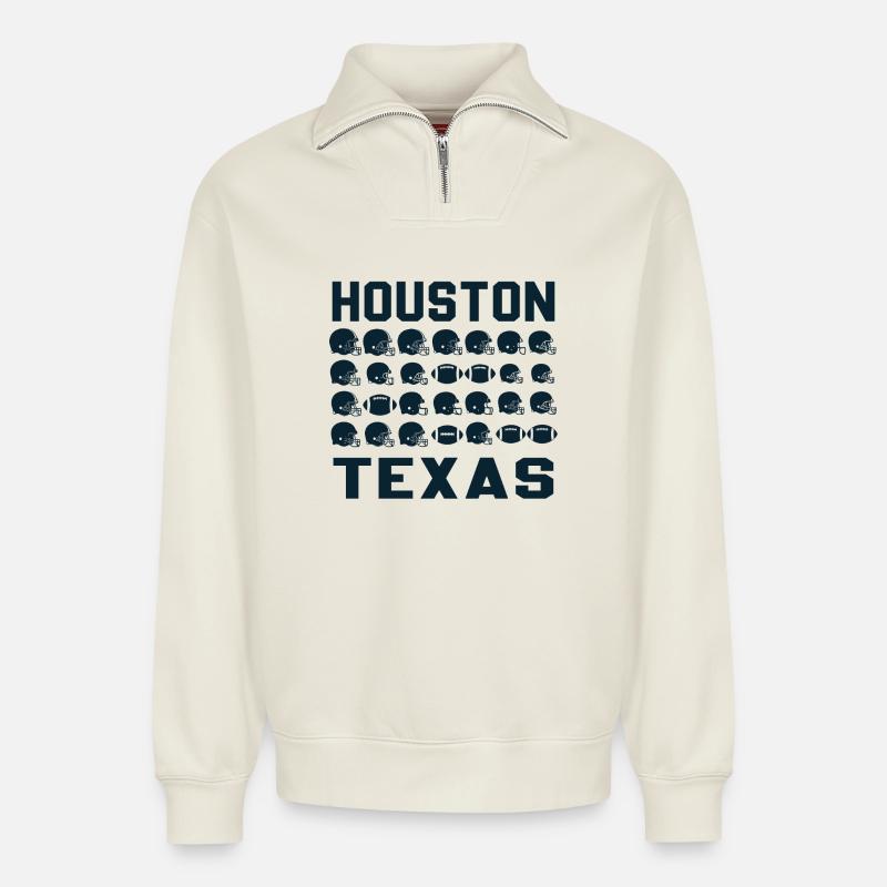 Texas Football Grid with Helmets - Relaxed Unisex Organic Half Zip Sweatshirt – by SPREAD - off white