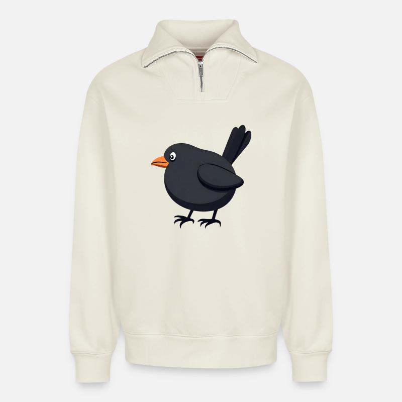 Amsel Vogel - Relaxed Unisex Organic Half Zip Sweatshirt – von SPREAD - Naturweiß