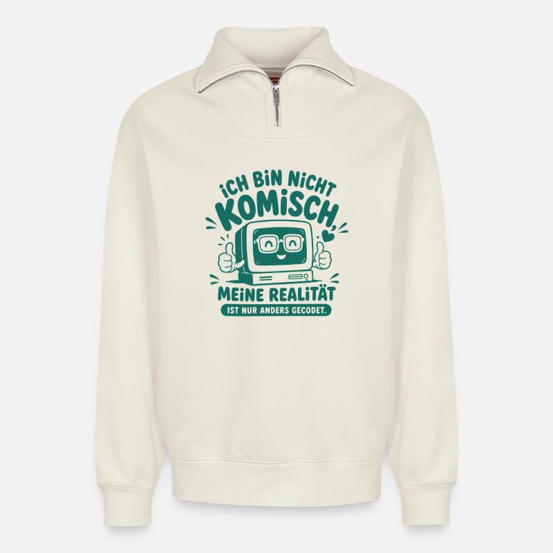 Nerd Realität Anders Gecodet - Relaxed Unisex Organic Half Zip Sweatshirt – von SPREAD - Naturweiß
