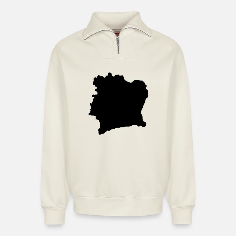 Ivory coast map - Relaxed Unisex Organic Half Zip Sweatshirt – by SPREAD - off white