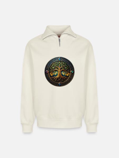 Fantasiebaum des Lichts - Relaxed Unisex Organic Half Zip Sweatshirt – von SPREAD - Naturweiß