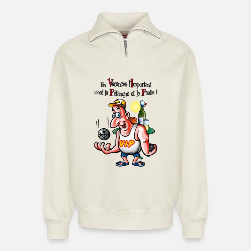 Vip petanque - Relaxed Unisex Organic Half Zip Sweatshirt – von SPREAD - Naturweiß