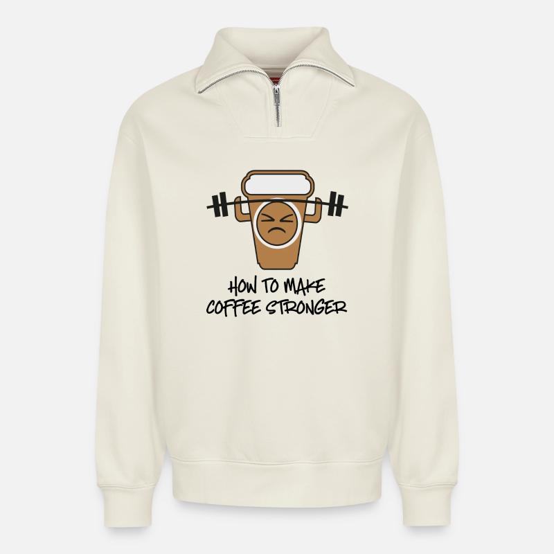 Kaffee - Relaxed Unisex Organic Half Zip Sweatshirt – von SPREAD - Naturweiß