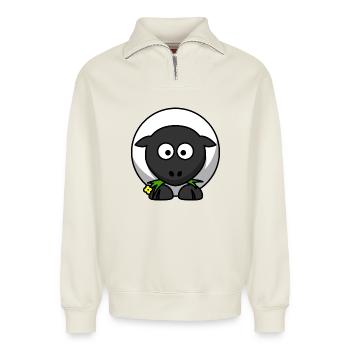 Moonlit Night Sheep Cartoon - Relaxed Unisex Organic Half Zip Sweatshirt – by SPREAD - off white - Front