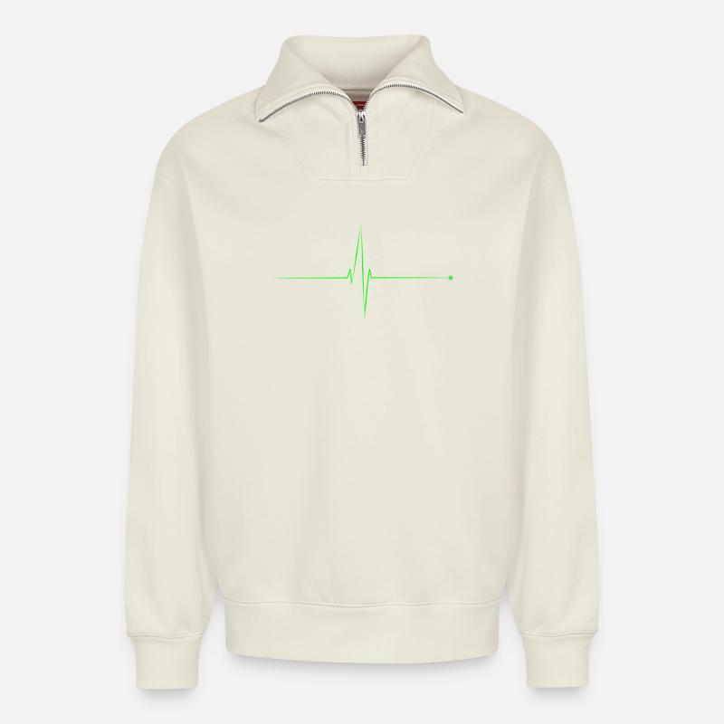 electrocardiogram - Relaxed Unisex Organic Half Zip Sweatshirt – by SPREAD - off white