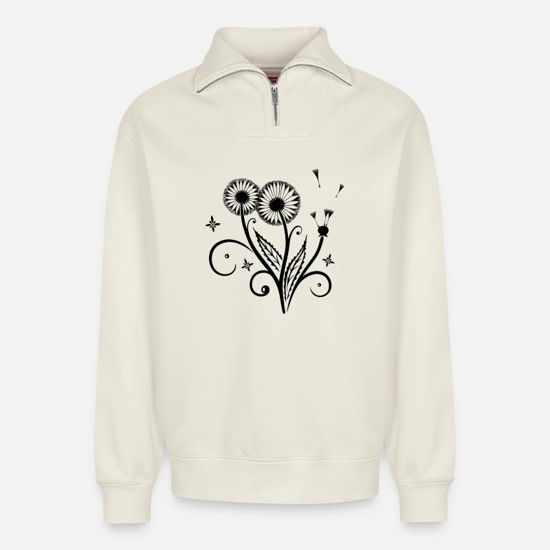 Löwenzahn, Pusteblume, dandelion - Relaxed Unisex Organic Half Zip Sweatshirt – von SPREAD - Naturweiß