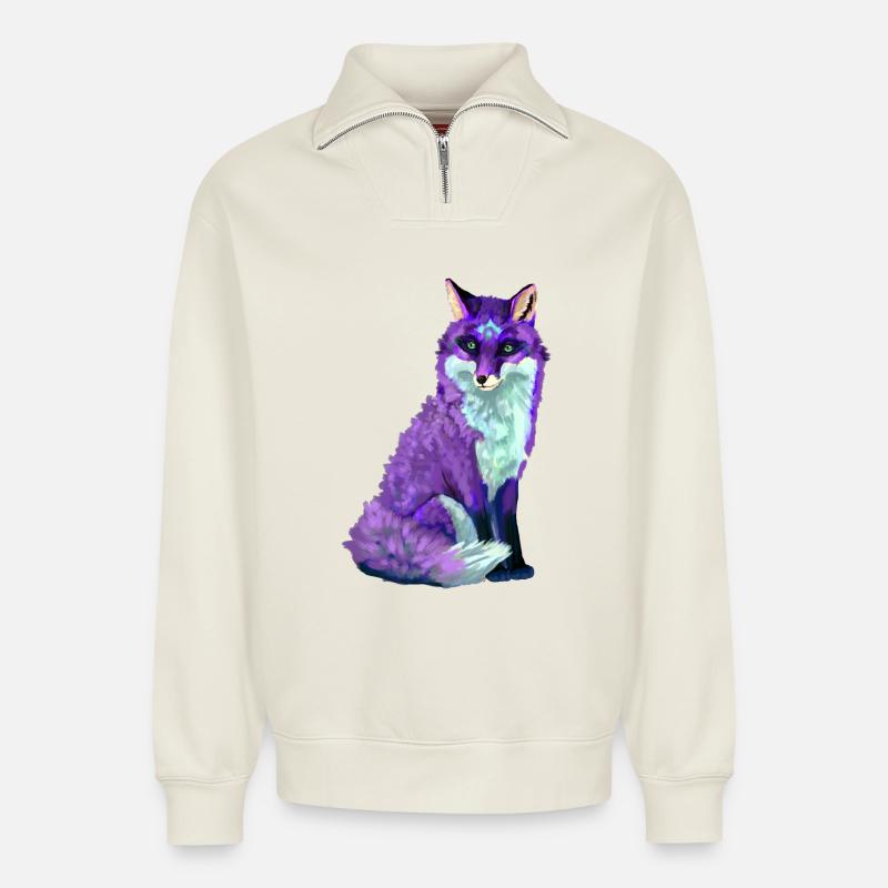 Fuchs - Relaxed Unisex Organic Half Zip Sweatshirt – von SPREAD - Naturweiß