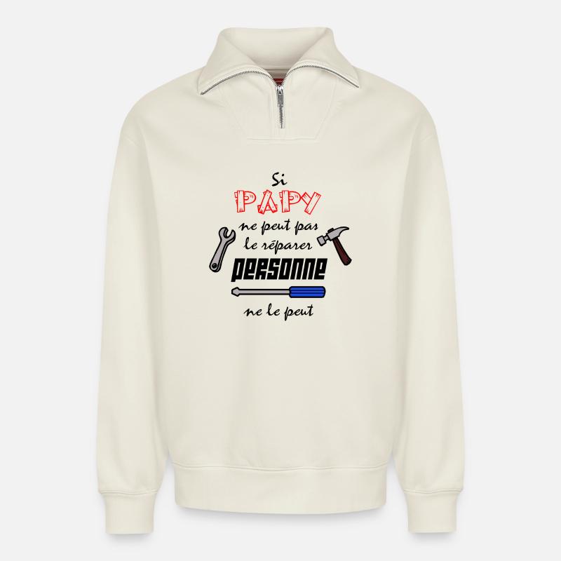 Papy c'est le meilleur - Sweat unisexe décontracté en coton biologique à demi-zip – de SPREAD - blanc cassé