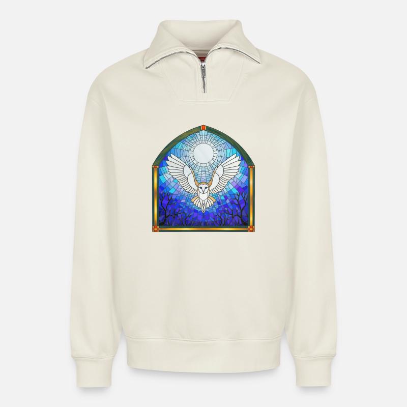 Eule und Mond - Relaxed Unisex Organic Half Zip Sweatshirt – von SPREAD - Naturweiß