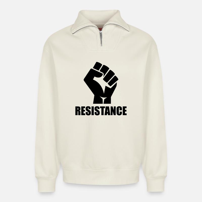 Resistance - Relaxed Unisex Organic Half Zip Sweatshirt – by SPREAD - off white