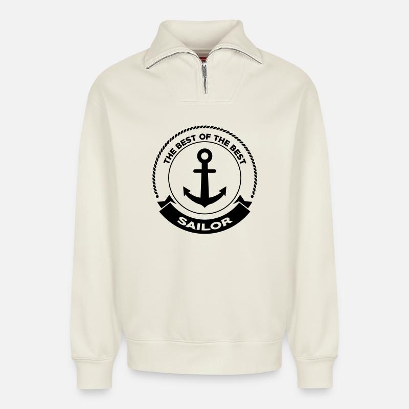 Seemann / Boot / Marine / Meer / Fischer - Relaxed Unisex Organic Half Zip Sweatshirt – von SPREAD - Naturweiß