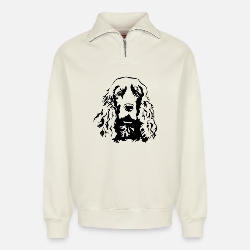 Tête de Cocker Spaniel - Sweat unisexe décontracté en coton biologique à demi-zip – de SPREAD - blanc cassé