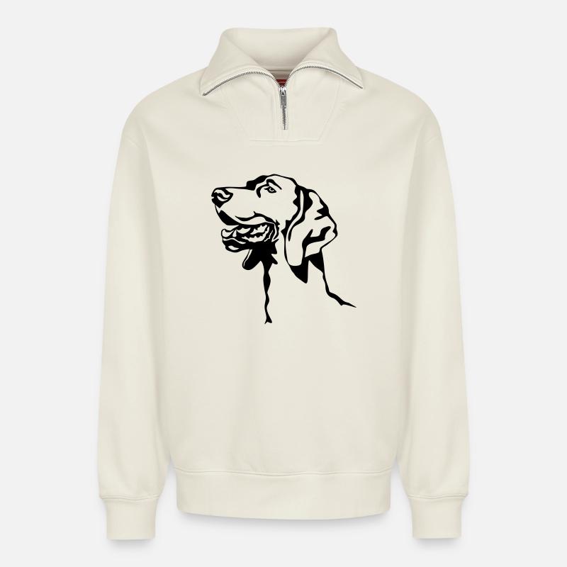 Weimaraner Kopf - Relaxed Unisex Organic Half Zip Sweatshirt – von SPREAD - Naturweiß
