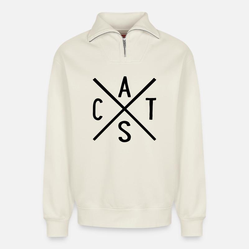 Chats - Sweat unisexe décontracté en coton biologique à demi-zip – de SPREAD - blanc cassé