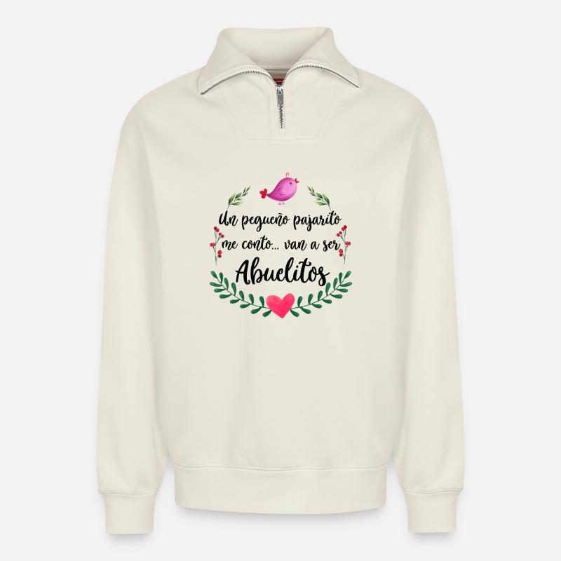 Abuelitos Ankündigung - Relaxed Unisex Organic Half Zip Sweatshirt – von SPREAD - Naturweiß