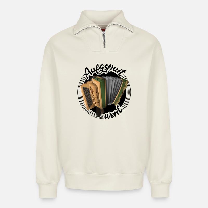 Harmonika - Aufgspuit werd | ZiachON! - Relaxed Unisex Organic Half Zip Sweatshirt – von SPREAD - Naturweiß