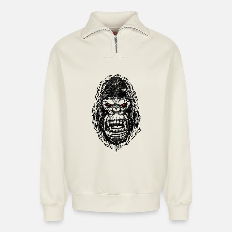 gebrochener Gorilla - Relaxed Unisex Organic Half Zip Sweatshirt – von SPREAD - Naturweiß