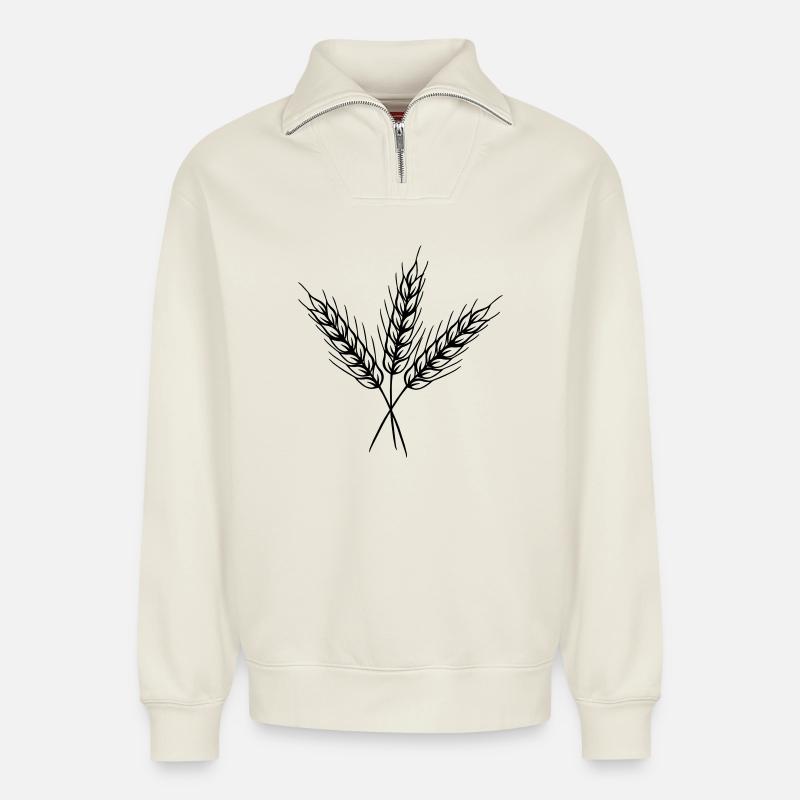Three fine grain stalks - Relaxed Unisex Organic Half Zip Sweatshirt – by SPREAD - off white